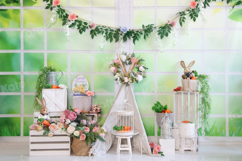 Kate Easter Warm Spring Floral Bunny Backdrop for Photography