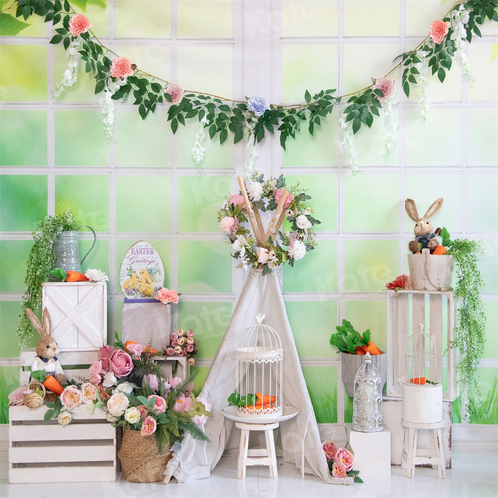 Kate Easter Warm Spring Floral Bunny Backdrop for Photography