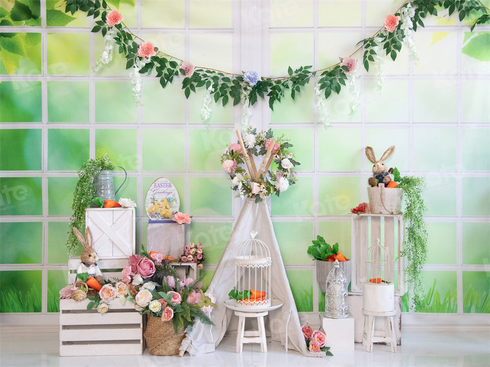 Kate Easter Warm Spring Floral Bunny Backdrop for Photography