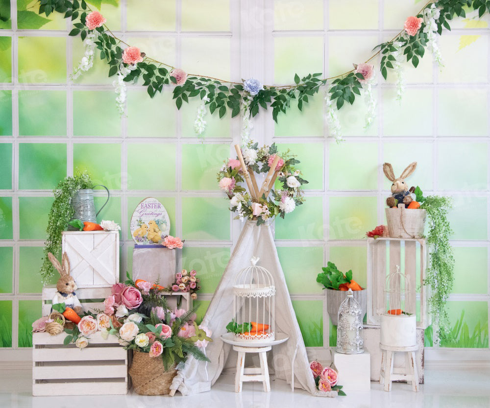 Kate Easter Warm Spring Floral Bunny Backdrop for Photography