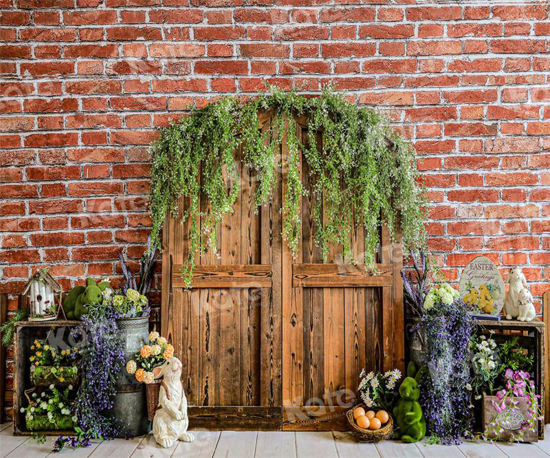 Kate Spring/Easter Barn Door Backdrop Brick Wall for Photography