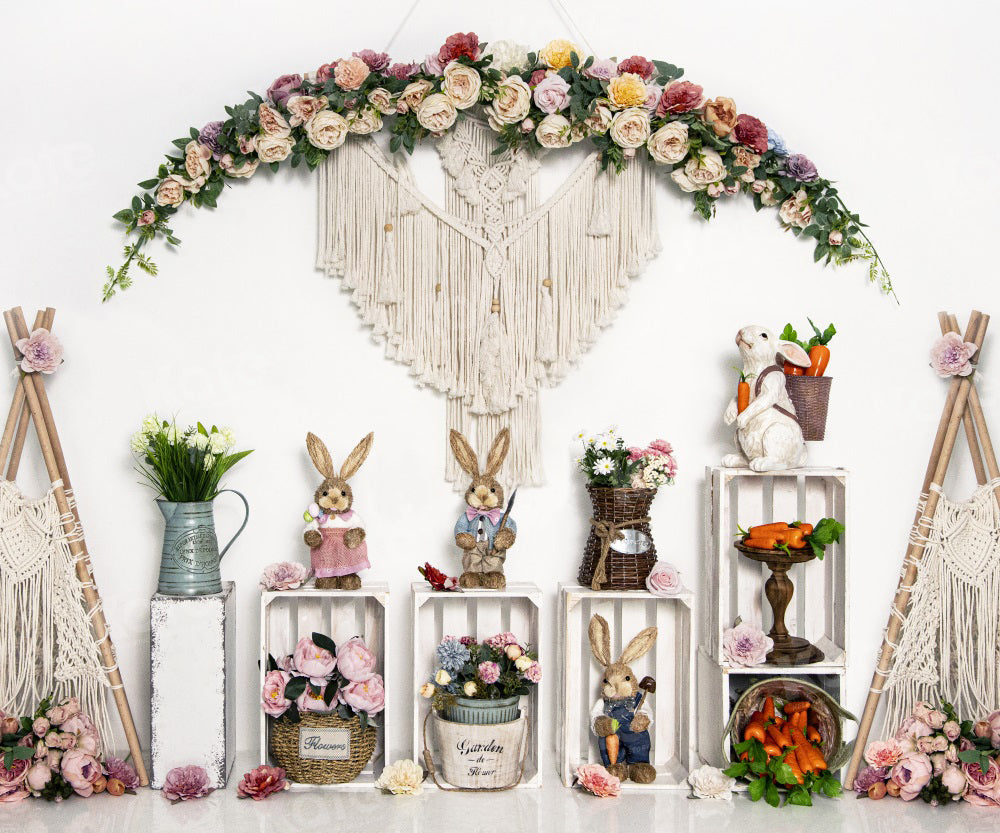 Kate Easter Bunny Backdrop Spring Wreath for Photography