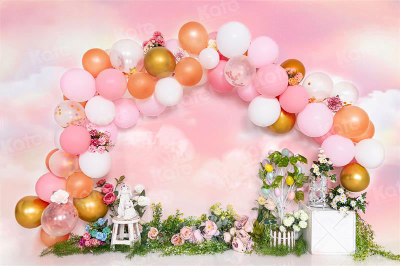 Kate Easter Balloons Pink Backdrop Flower for Photography