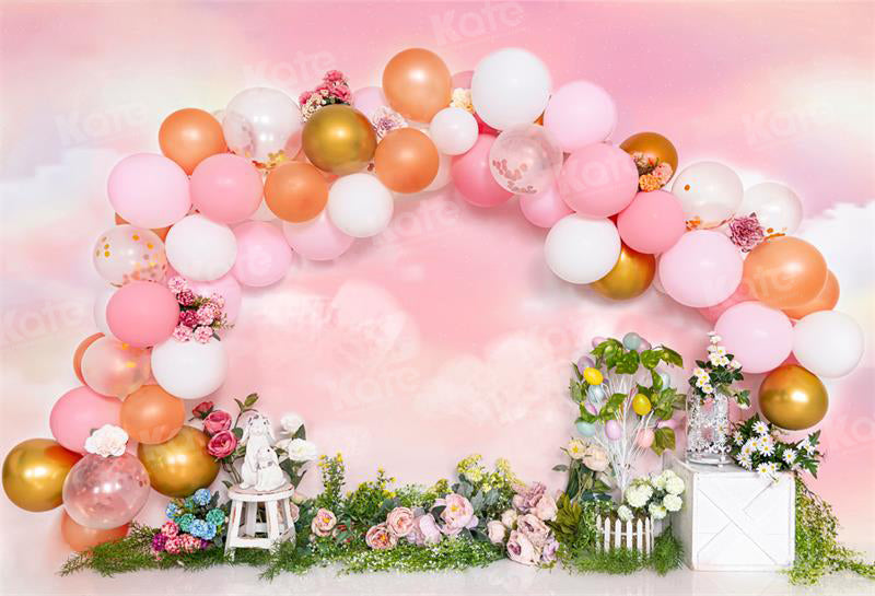 Kate Easter Balloons Pink Backdrop Flower for Photography