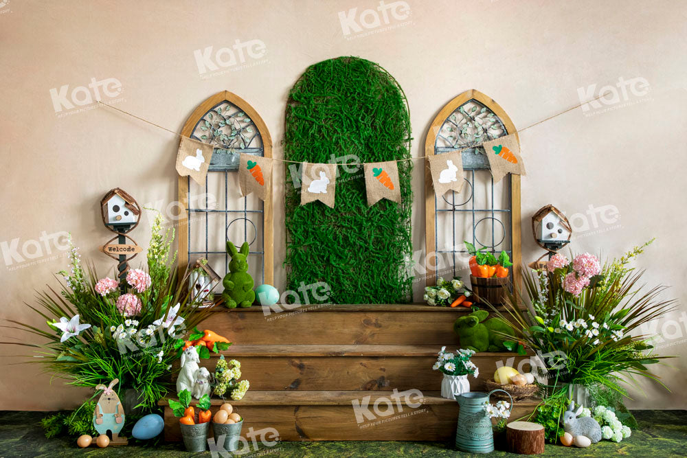 Kate Easter Green Plants Backdrop Wooden Steps Designed by Emetselch