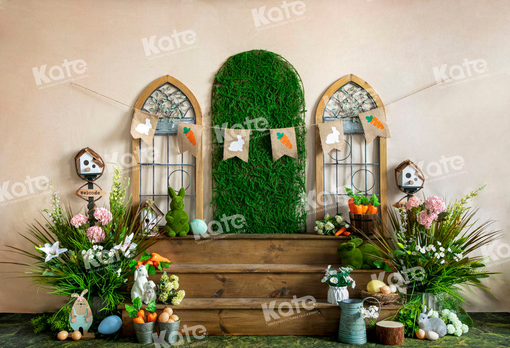 Kate Easter Green Plants Backdrop Wooden Steps Designed by Emetselch