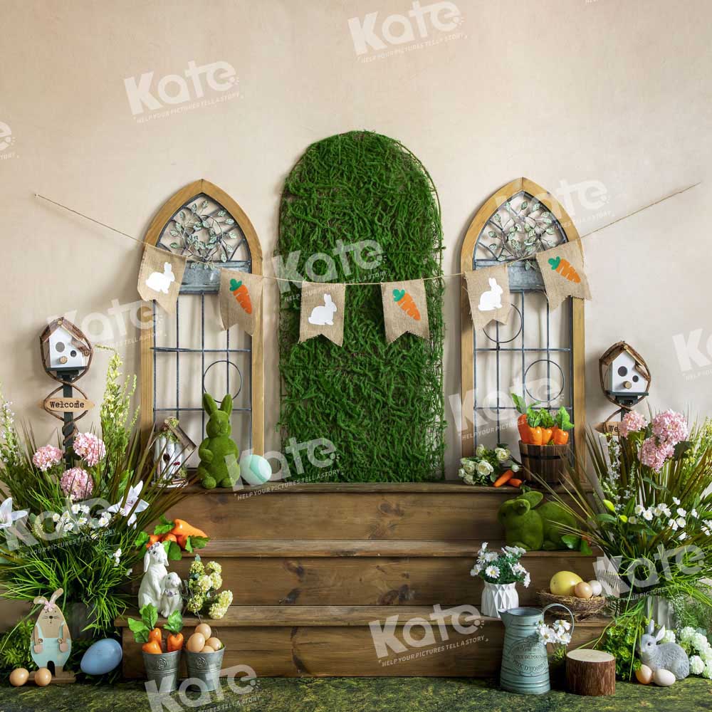 Kate Easter Green Plants Backdrop Wooden Steps Designed by Emetselch