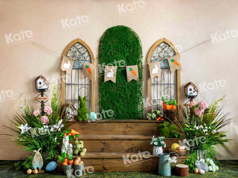 Kate Easter Green Plants Backdrop Wooden Steps Designed by Emetselch