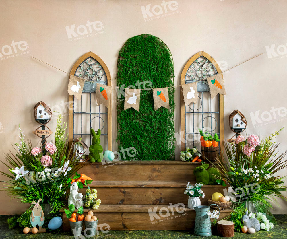 Kate Easter Green Plants Backdrop Wooden Steps Designed by Emetselch