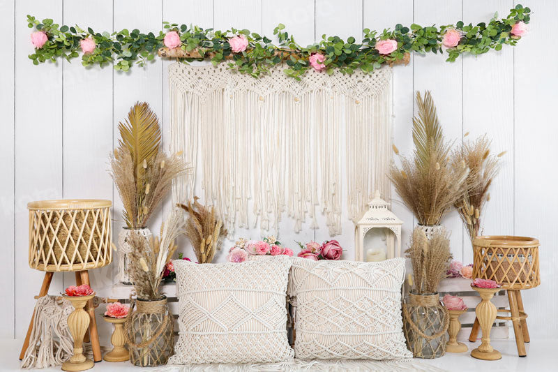 Kate Spring Boho Flower Backdrop Pillow for Photography