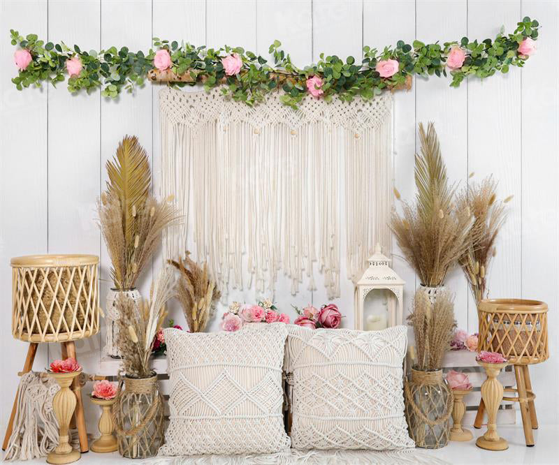 Kate Spring Boho Flower Backdrop Pillow for Photography