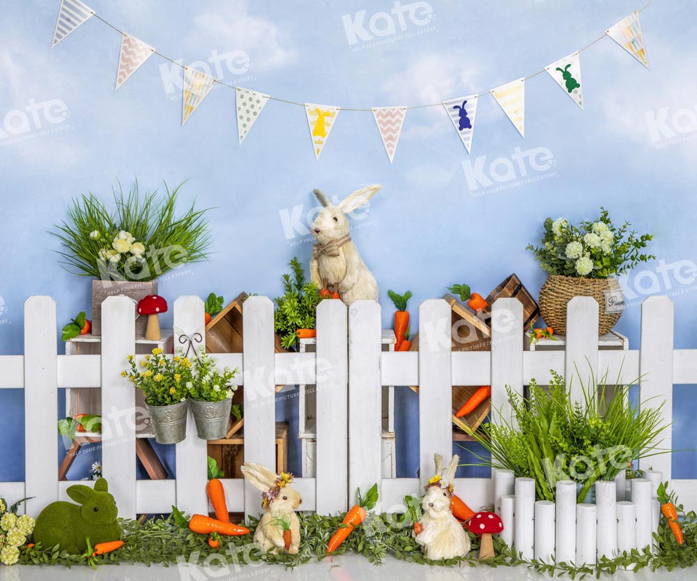 Kate Easter Bunny Backdrop Blue Fence Farm Designed by Emetselch