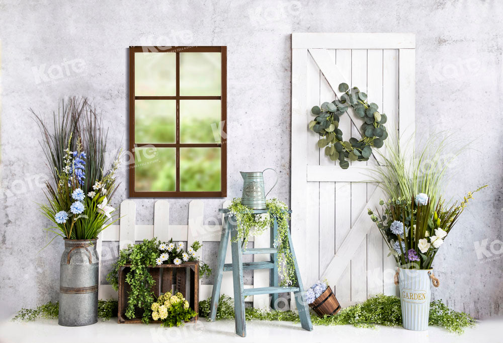 Kate White Fence Backdrop Wood Grain Flowers Window Designed by Emetselch