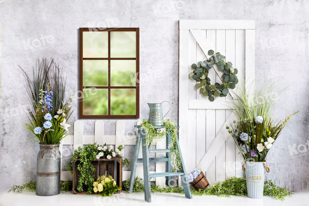 Kate White Fence Backdrop Wood Grain Flowers Window Designed by Emetselch