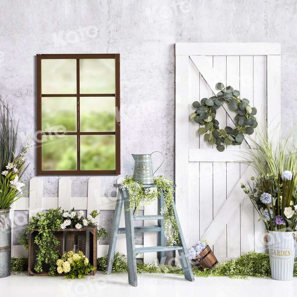 Kate White Fence Backdrop Wood Grain Flowers Window Designed by Emetselch