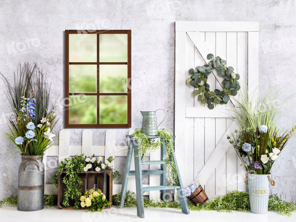 Kate White Fence Backdrop Wood Grain Flowers Window Designed by Emetselch