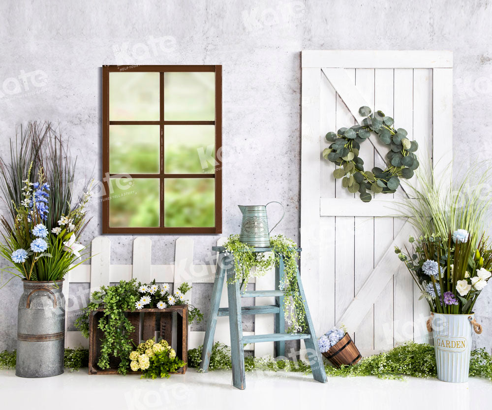 Kate White Fence Backdrop Wood Grain Flowers Window Designed by Emetselch