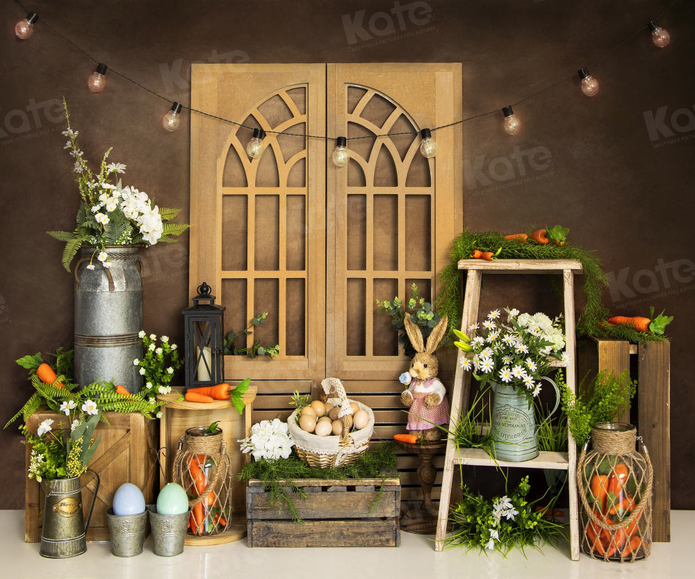 Kate Easter Bunny Backdrop Eggs Green Plants Carrot for Photography