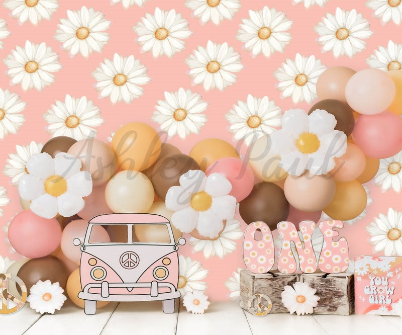 Kate Cake Smash Backdrop 1st Birthday Flower Car Designed by Ashley Paul