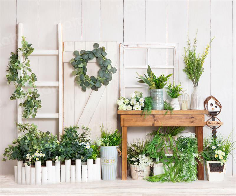 Kate Spring Green Plants Backdrop Wood for Photography