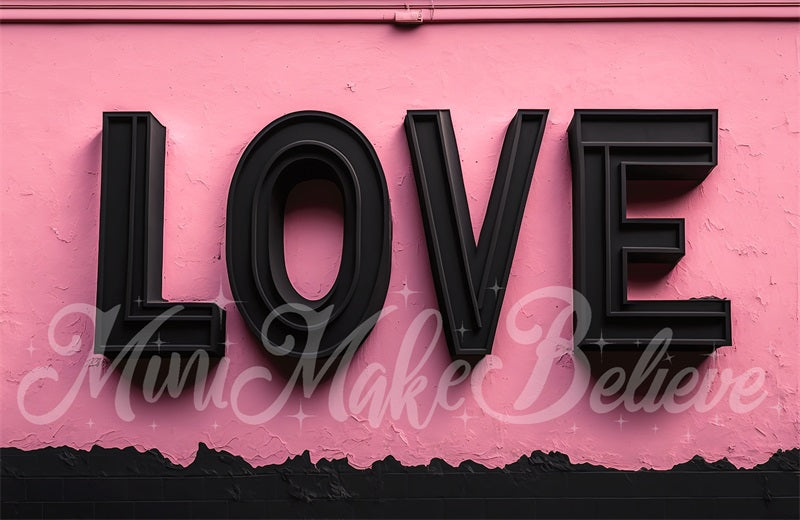 Kate Valentine Backdrop Love Letters Pink Wall Interior with Diamond Hearts Designed by Mini MakeBelieve