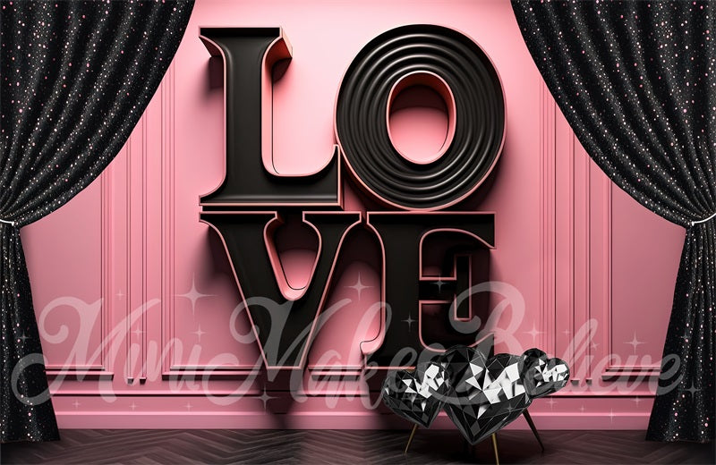 Kate Valentine Backdrop Black LOVE Letters Pink Exterior Wall Designed by Mini MakeBelieve