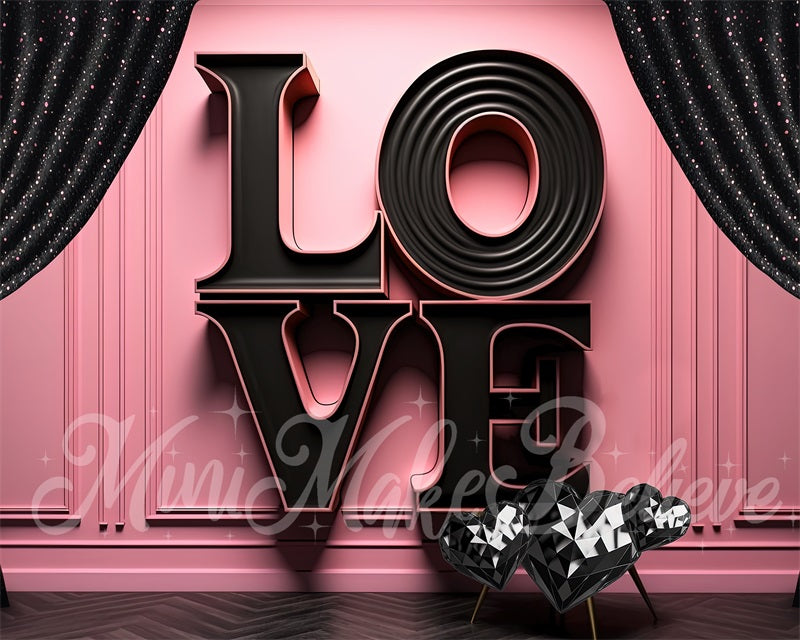 Kate Valentine Backdrop Black LOVE Letters Pink Exterior Wall Designed by Mini MakeBelieve