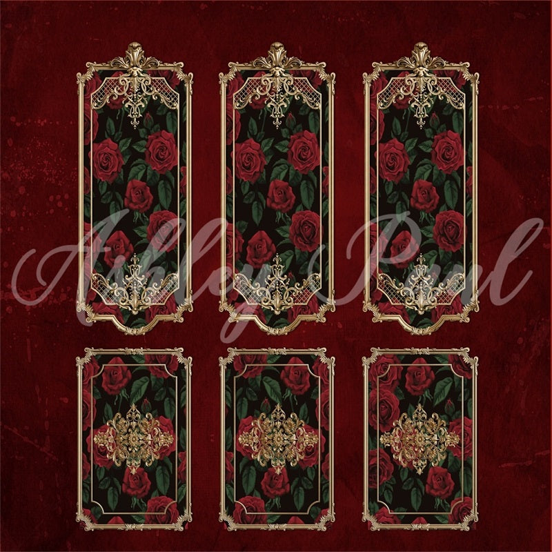 Kate Valentine's Day Retro Dark Red Wall Roses Backdrop Designed by Ashley Paul