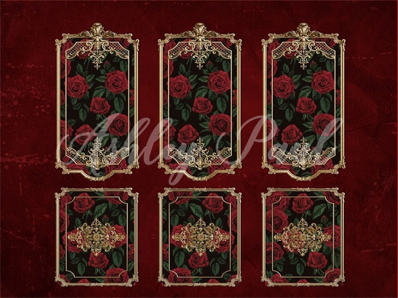 Kate Valentine's Day Retro Dark Red Wall Roses Backdrop Designed by Ashley Paul