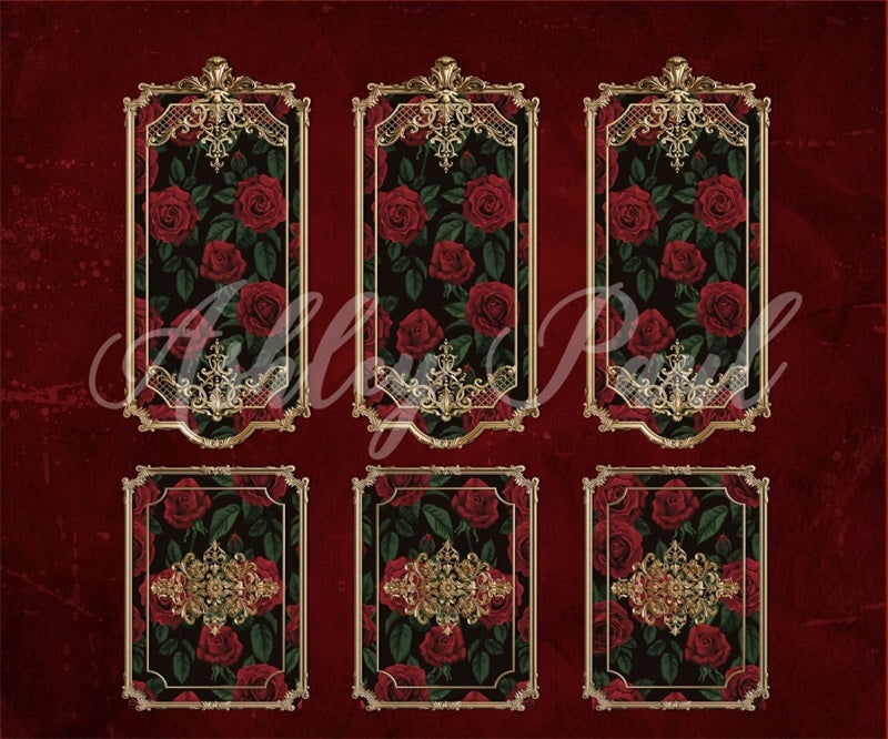 Kate Valentine's Day Retro Dark Red Wall Roses Backdrop Designed by Ashley Paul