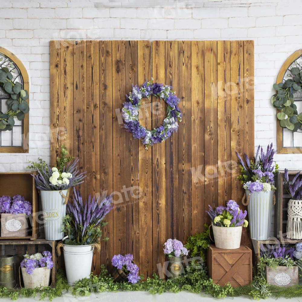 Kate Wooden Door Flower Backdrop Brick Wall White Designed by Emetselch