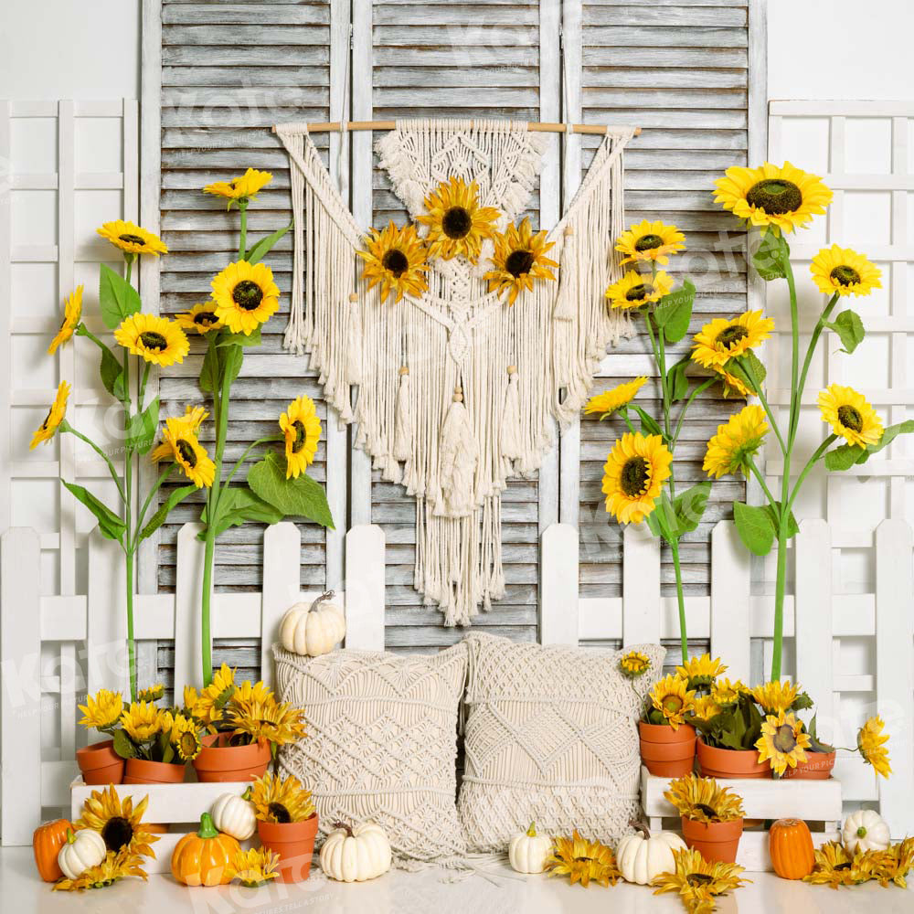 Kate Boho Sunflower Window Backdrop Tapestry Designed by Emetselch