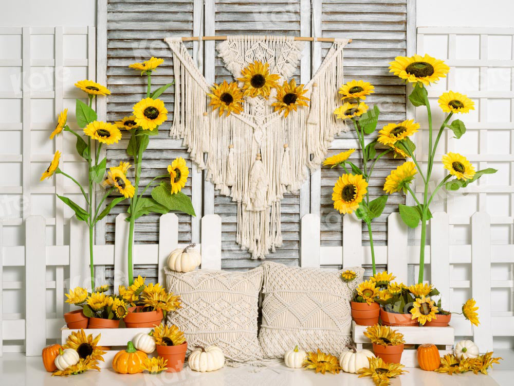 Kate Boho Sunflower Window Backdrop Tapestry Designed by Emetselch