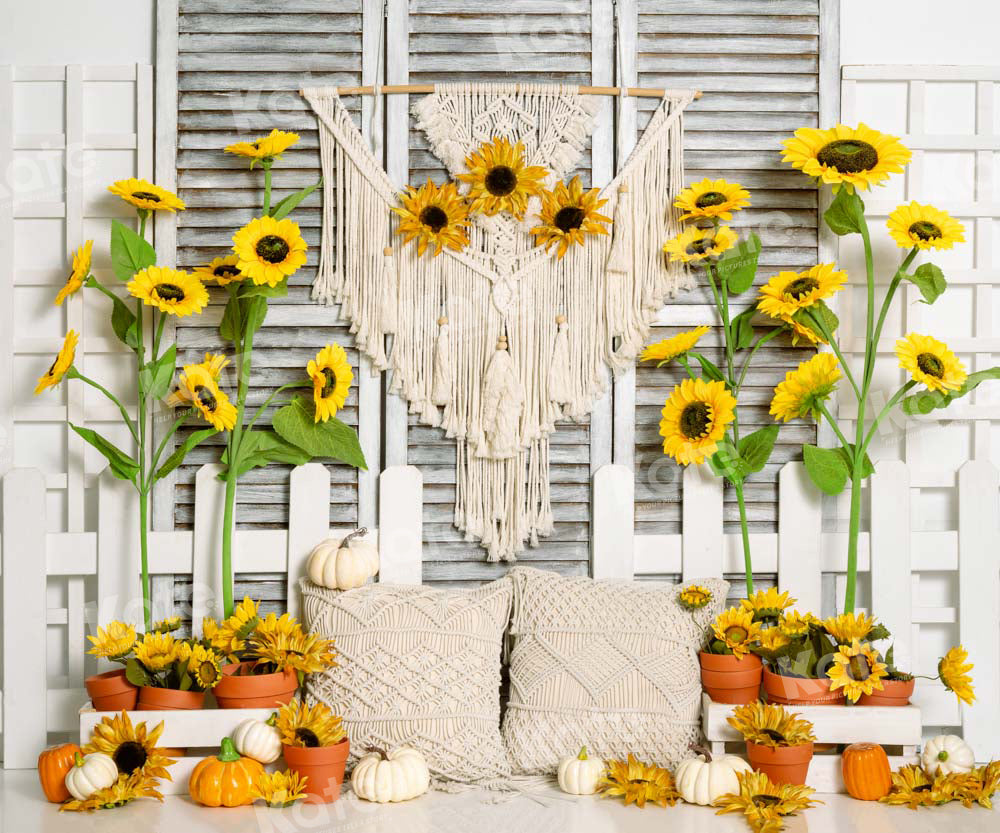 Kate Boho Sunflower Window Backdrop Tapestry Designed by Emetselch