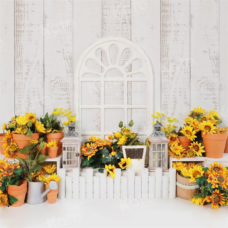 Kate Autumn Wooden White Sunflower Backdrop for Photography