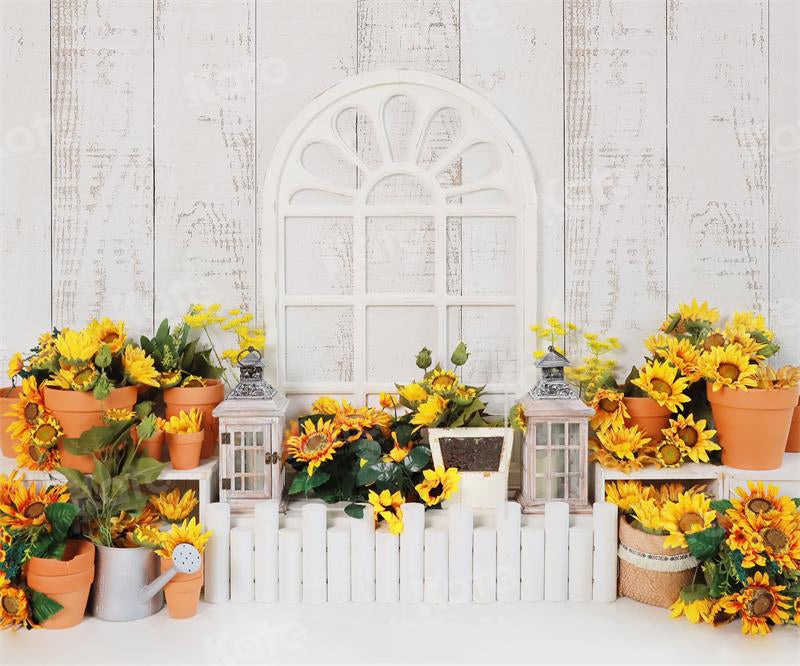 Kate Autumn Wooden White Sunflower Backdrop for Photography