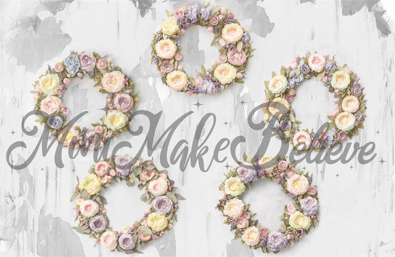 Kate Painterly Floral Spring Easter Backdrop Wreaths Concrete Designed by Mini MakeBelieve