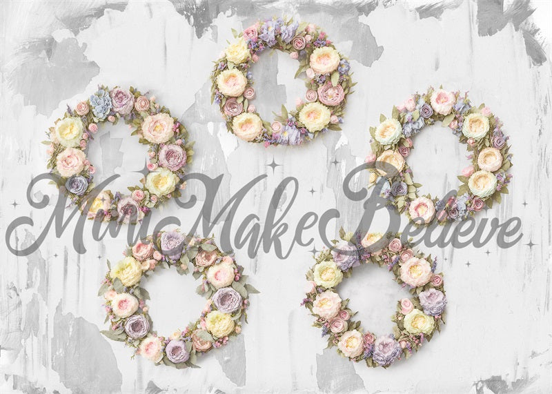 Kate Painterly Floral Spring Easter Backdrop Wreaths Concrete Designed by Mini MakeBelieve