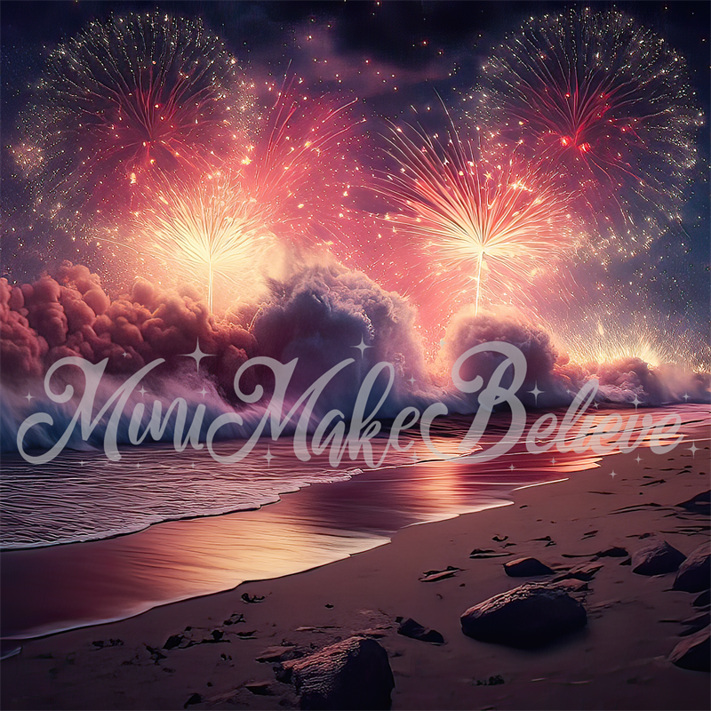 Kate Painterly Night Beach Fireworks Backdrop Designed by Mini MakeBelieve