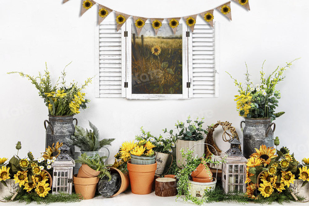 Kate Sunflower Garden Window Backdrop for Photography