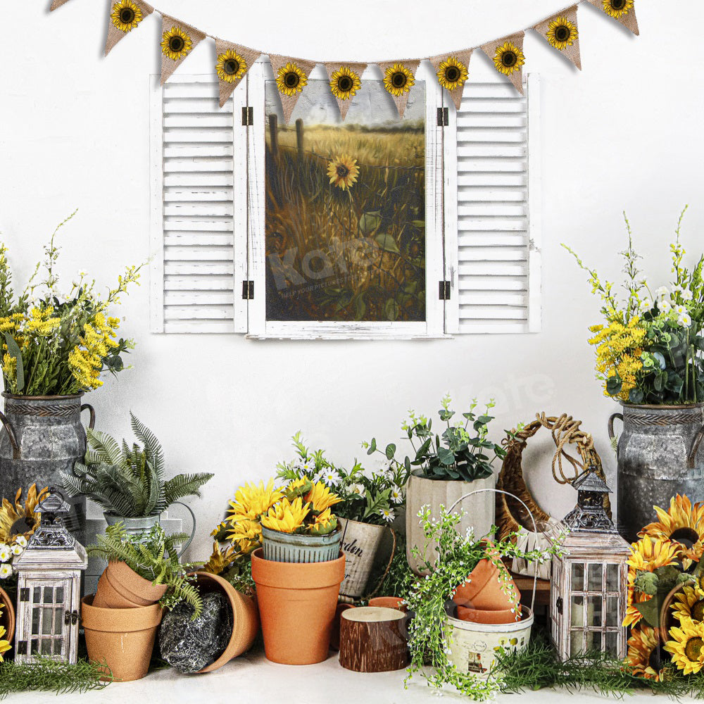 Kate Sunflower Garden Window Backdrop for Photography