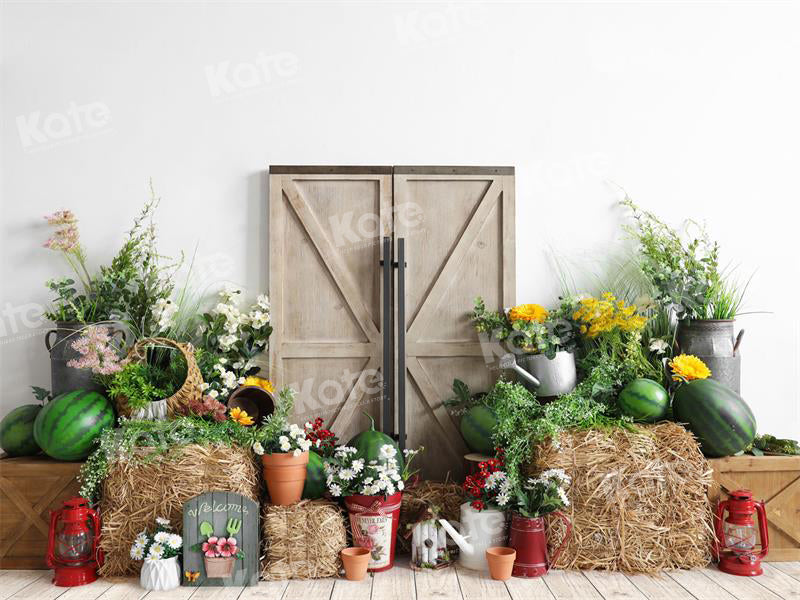 Kate Summer Watermelon Backdrop Barn Door Haystack for Photography