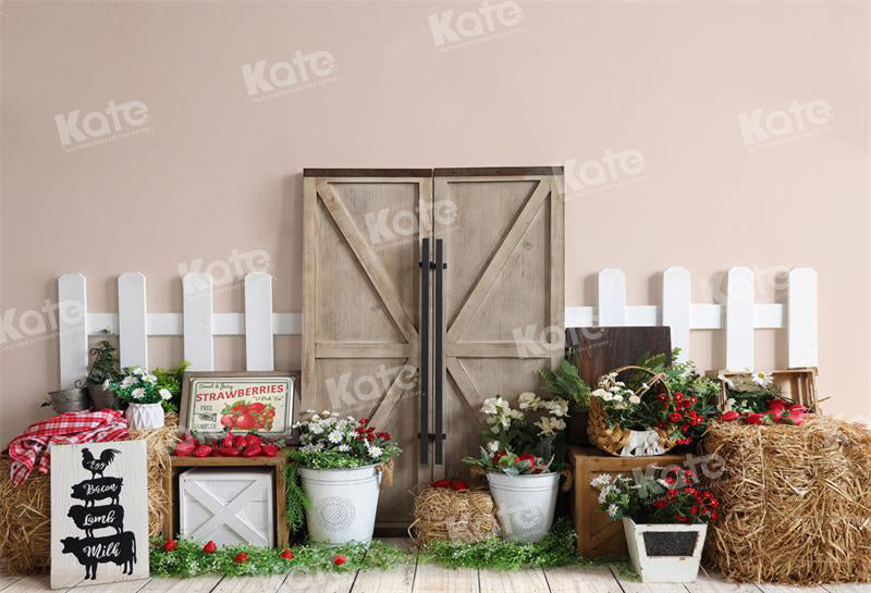 Kate Farm Barn Door Strawberry Haystack Backdrop for Photography