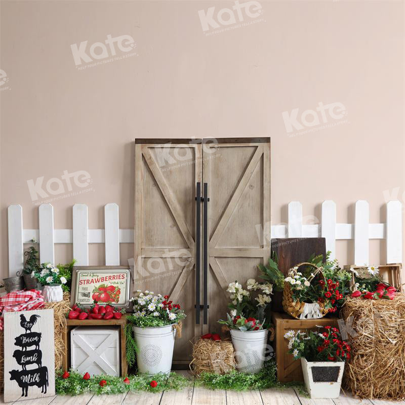 Kate Farm Barn Door Strawberry Haystack Backdrop for Photography