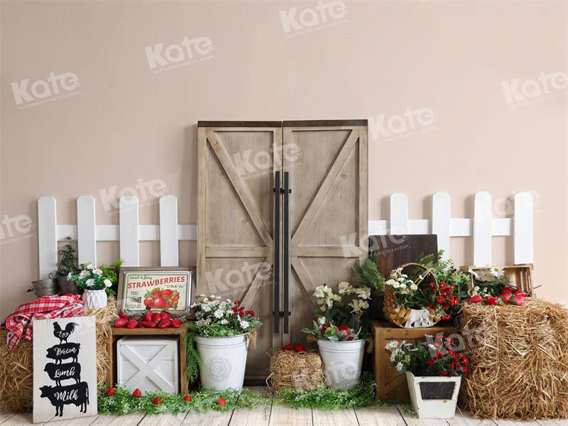 Kate Farm Barn Door Strawberry Haystack Backdrop for Photography