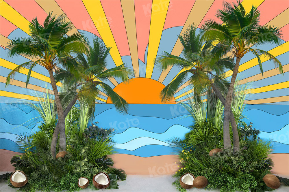 Kate Seaside Sunrise Coconut Tree Backdrop Cake Smash for Photography