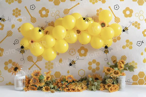 Kate Bee Sunflower Yellow Balloon Backdrop Cake Smash for Photography