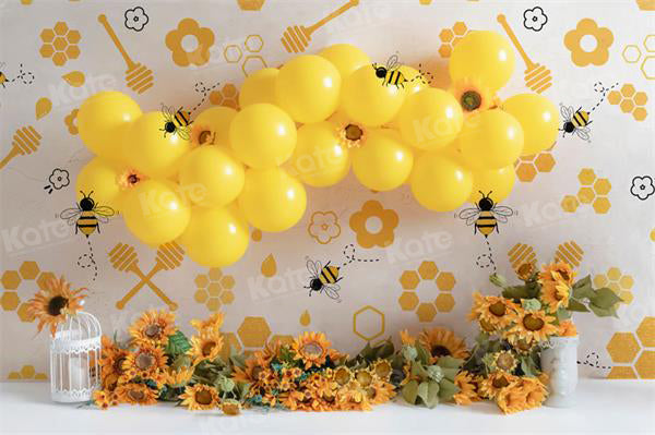 Kate Bee Sunflower Yellow Balloon Backdrop Cake Smash for Photography