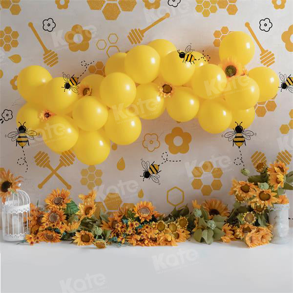 Kate Bee Sunflower Yellow Balloon Backdrop Cake Smash for Photography