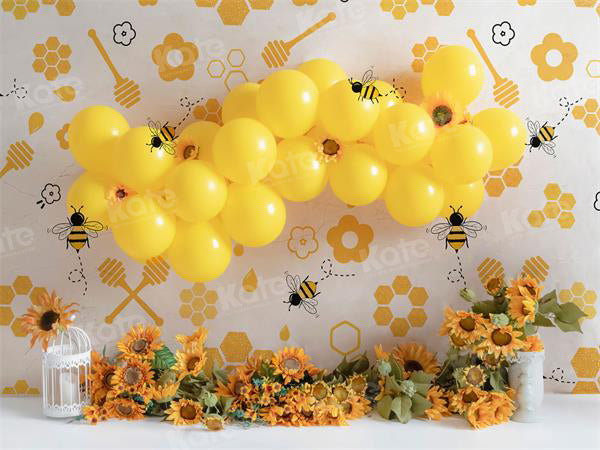 Kate Bee Sunflower Yellow Balloon Backdrop Cake Smash for Photography